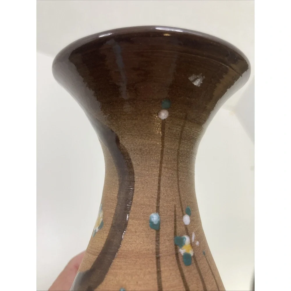 Vintage Hand-painted Flower Buds Pottery Vase‎ Japan 7 inch